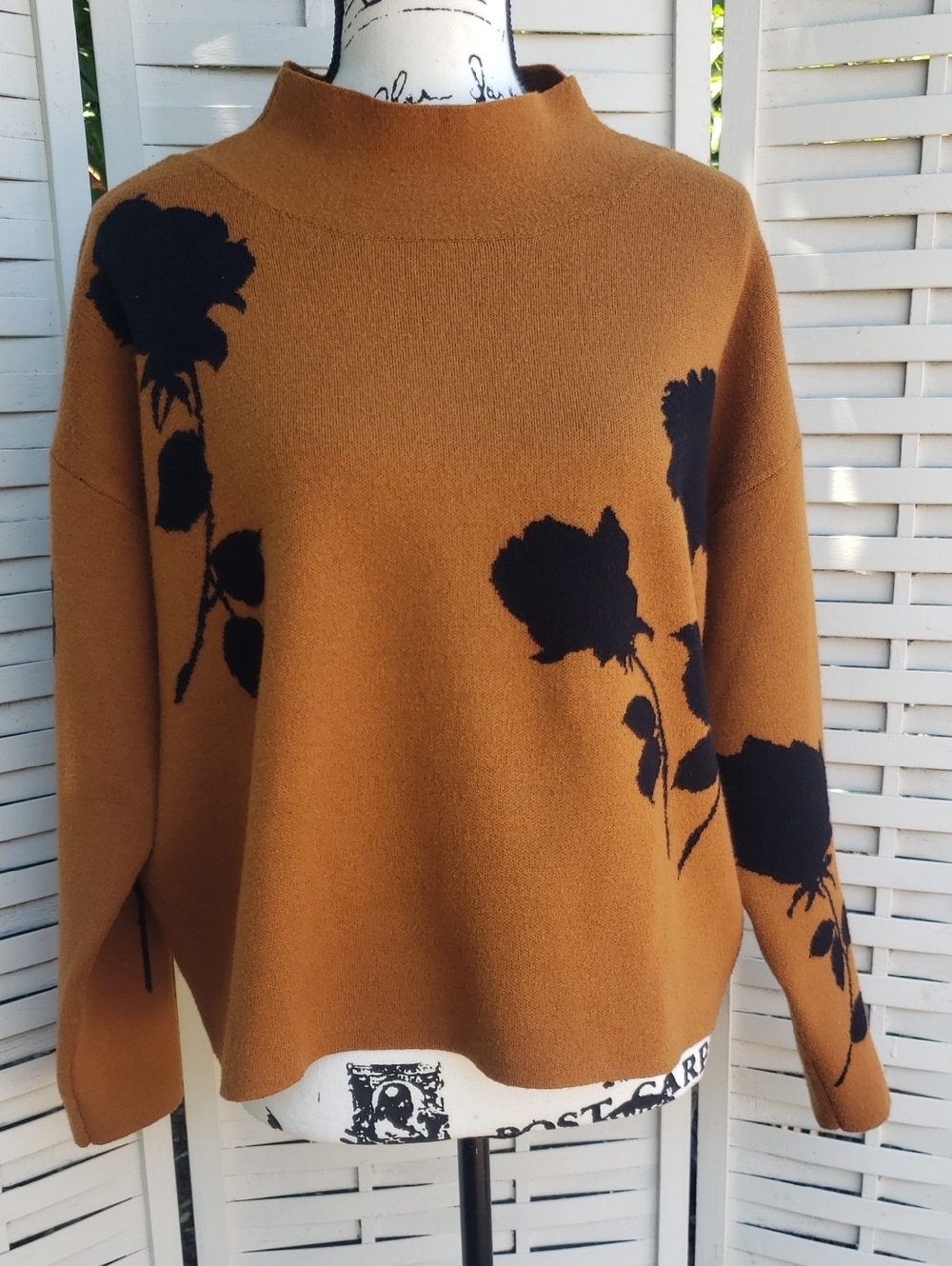 Maeve By Anthropologie Women’s Camel Floral-Print Sweater Size L